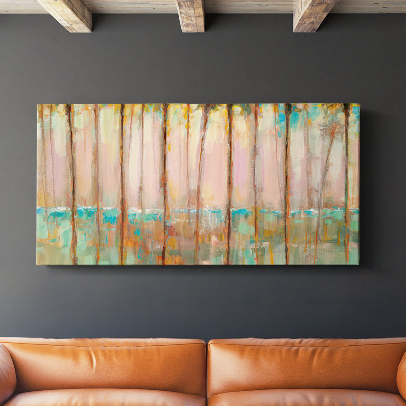 Palms at Dusk - Toile tendue avec châssis - Prêt à accrocher, H 16 po x l 32 po