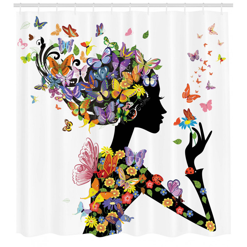 Ensemble de rideau de douche et crochets papillons, H 84 po x l 69 po