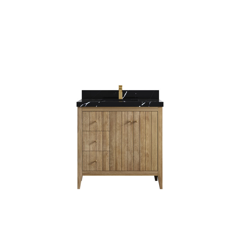 Bois de teck d'Atlanta 36 po X P 22 po Meuble-lavabo central D Quartz Venatino, Calacatta Laza