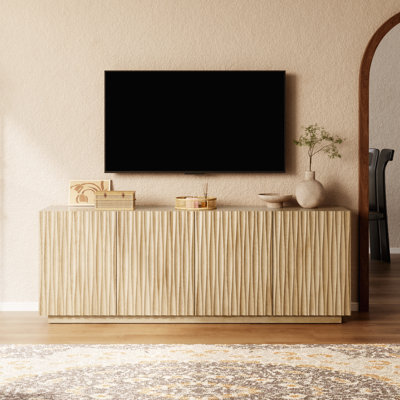 Meuble télé cannelé de style Mid-Century moderne avec portes à fermeture en douceur, pour téléviseurs de 75 po ou moins