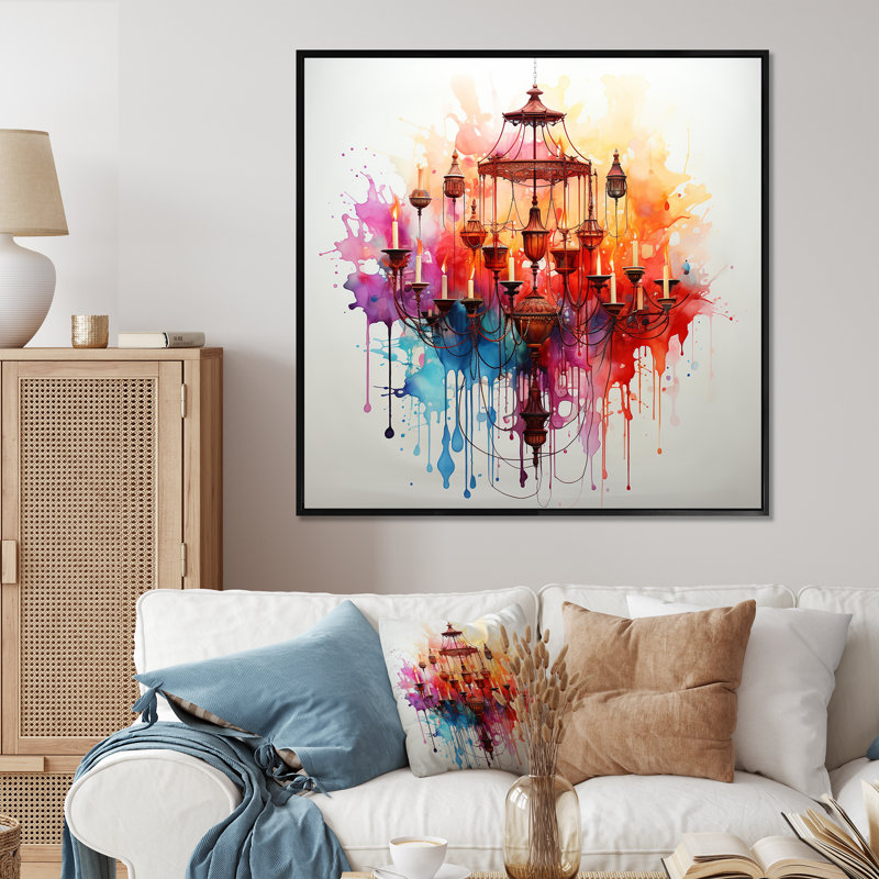 Lustre coloré Luminary Treasures I - lustre, art mural, Cadre doré, H 36 po x l 36 po
