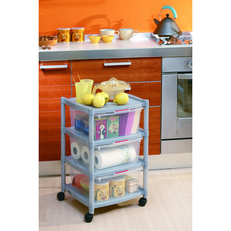 Chariot de rangement et d'organisation mobile à 3 tiroirs transparents avec roulettes