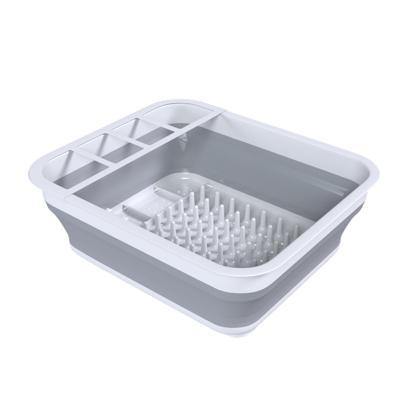 White and Gray Foldable Plastic Dish Drying Rack