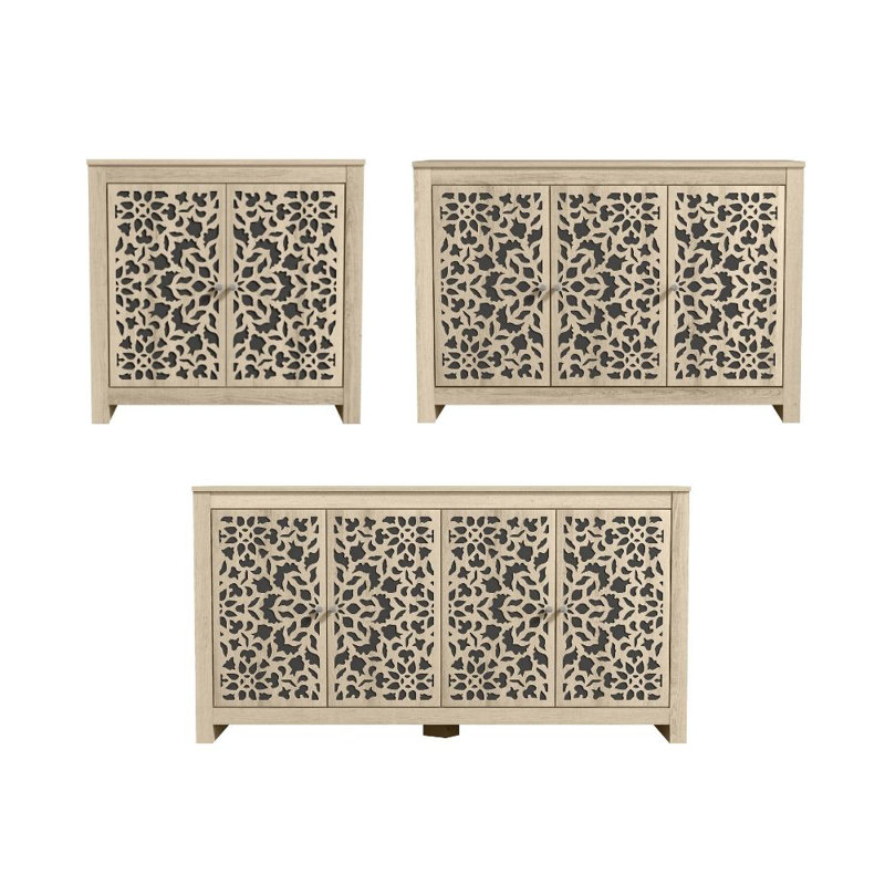Norberto Transitional Coordinated 3 Piece Sideboard Set, Pearl White Oak