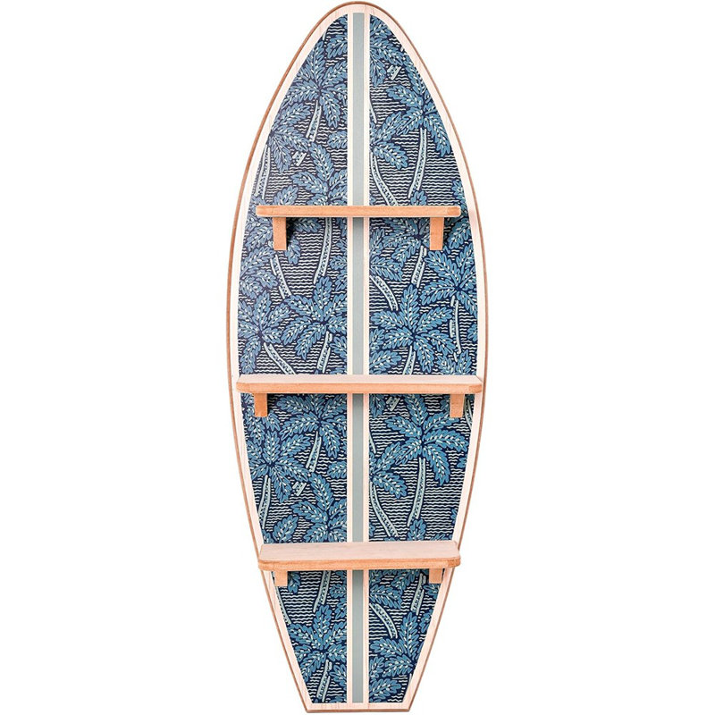 Art Decor Reyn Spooner Electric Palms - Navy Surfboard Printed Wall Shelf - 13" X 35"
