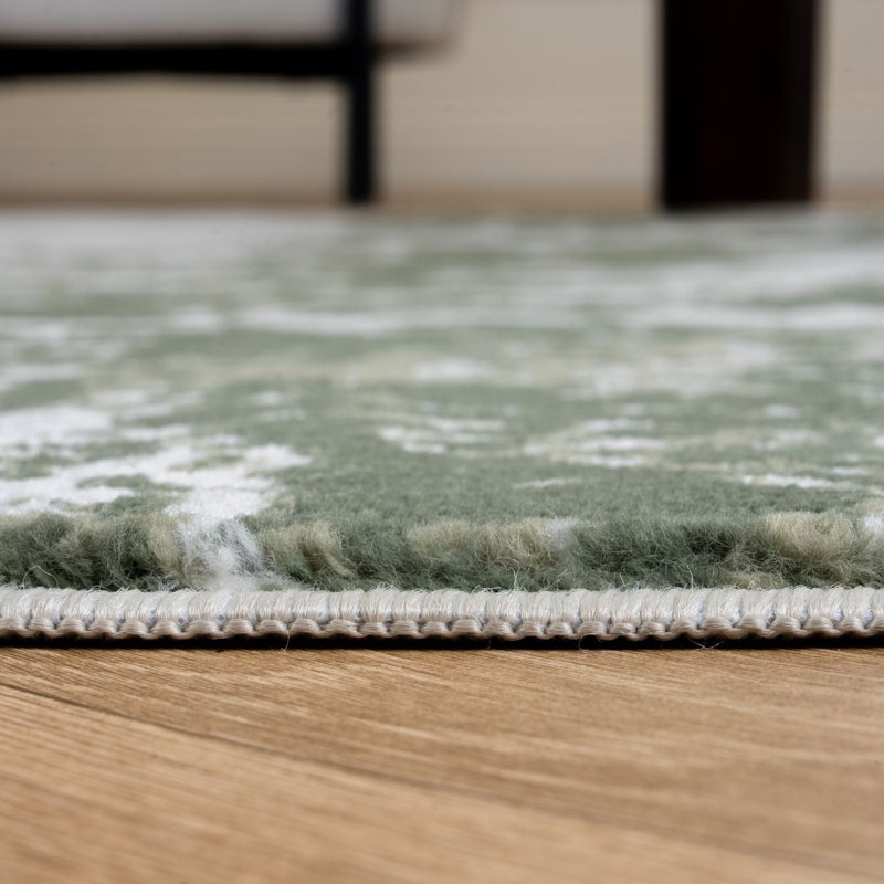 Elaris Collection Rectangle Abstract Area Rug, Green/Light Grey, 80X150 cm