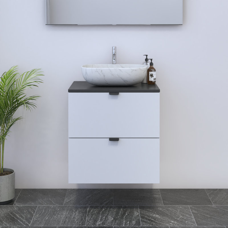 Meuble-lavabo simple 23,6 po avec plateau Kareema, Noir, Blanc