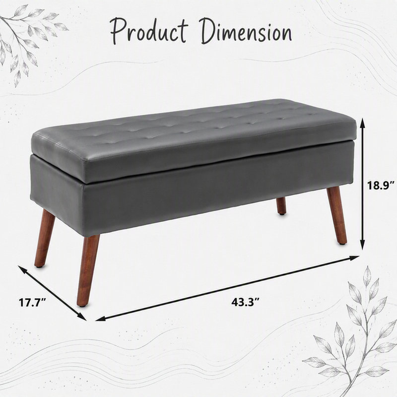Banc de rangement avec banc de rangement pour chambre à coucher, Grey Faux Leather