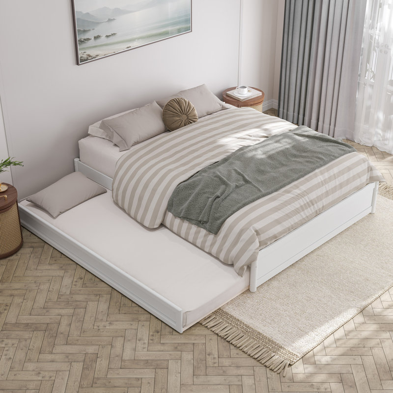  Lamariah Solid Wood Platform Bed with Matching Trundle, White, Queen