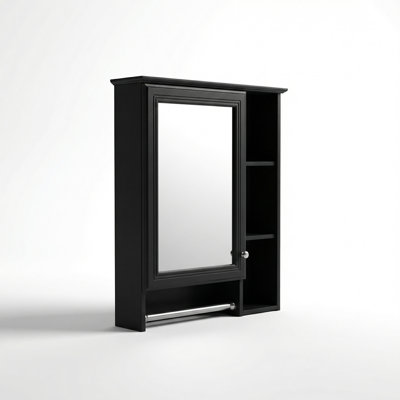 Wall Mounted Bathroom Mirror Cabinet with Adjustable Shelf and Integrated Towel Bar, Modern Storage Solution for Vanity Organization