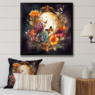 Ryze, miroir floral antique avec papillons I sur toile