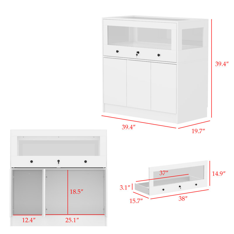Elegant Jewelry Display Cabinet With Lock And Tempered Glass - 39.4" X 19.7" X 39.4"