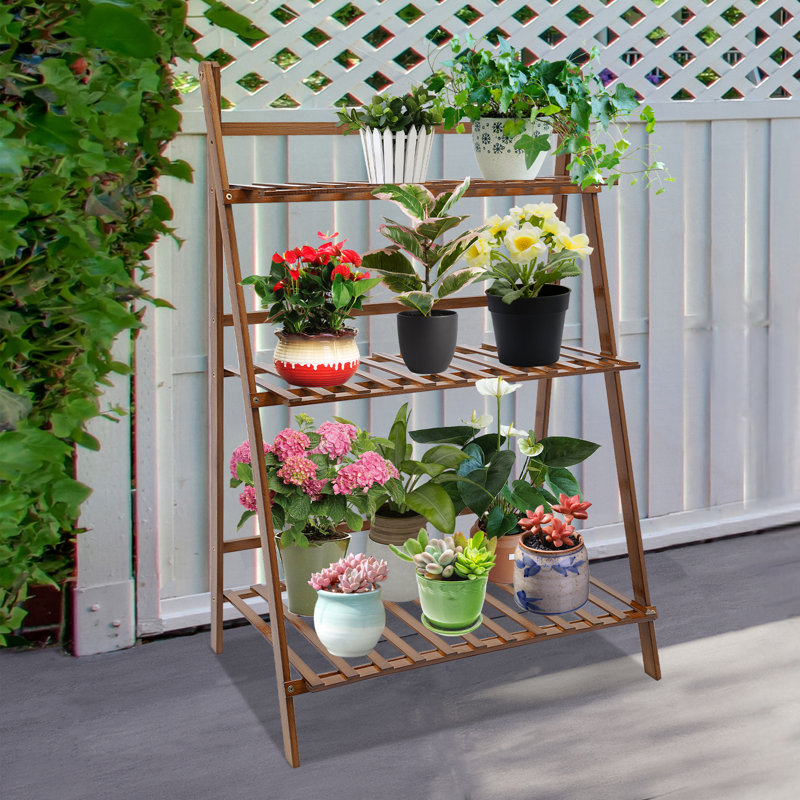 Support pour plante pliable à 3 niveaux Tamarcus, Naturel