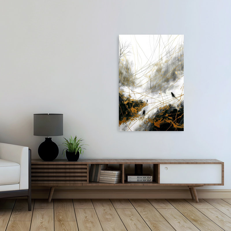«Golden Forest Lines», art dramatique abstrait, forêt, H 48 po x l 32 po