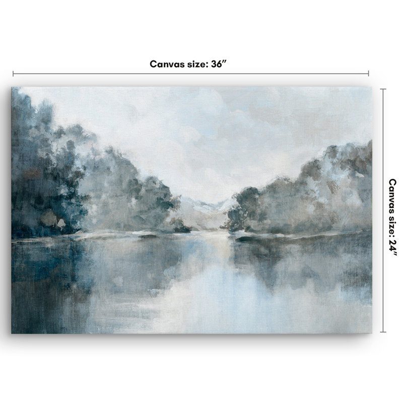 24x36 Canvas Wall Art Featuring Blue, Grey, Green and White Tones - Gallery Wrap - Lake Landscape Wall Art, 24" H x 36" W