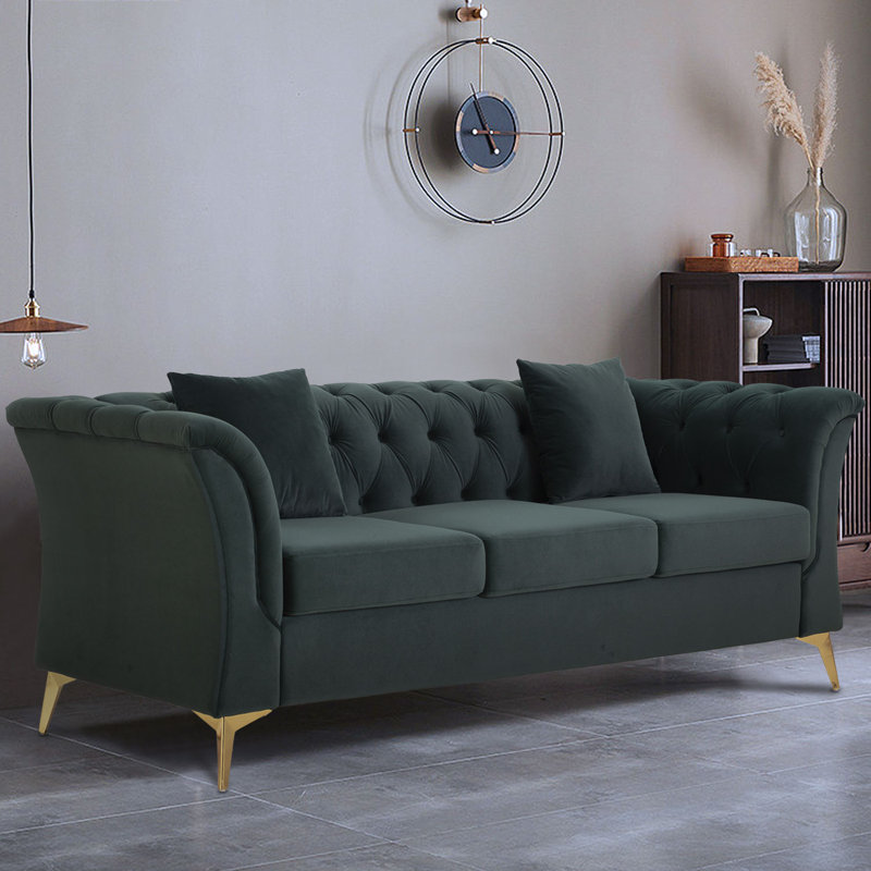 3 Seater Velvet Sofa, Green