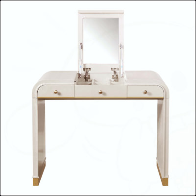 Bureau de coiffeuse 3 en 1 avec miroir rabattable et 2 tiroirs