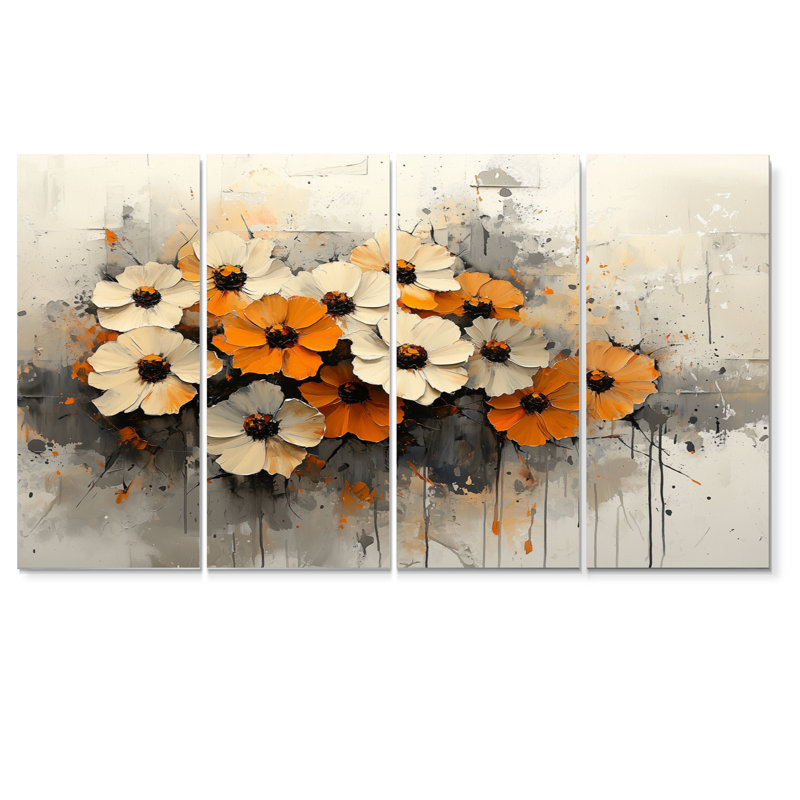 Bayliff - Zinnias Wall Decor - Art mural traditionnel 4 pièces, H 28 po x l 48 po