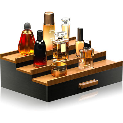 Organisateur 3 rangées en bambou avec rangement de tiroir - étagère à parfum et rangement pour bijoux - cadeau idéal
