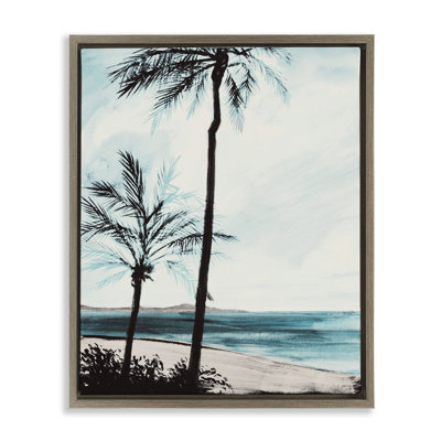 «Beach Palm Silhouettes», toile encadrée brune par Linda Baliko