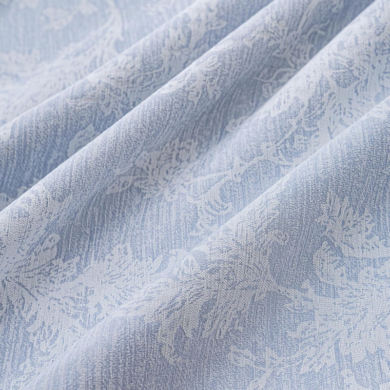 2 Panels Blue Floral Blackout Curtains Scroll Flower Curtains 90 inch