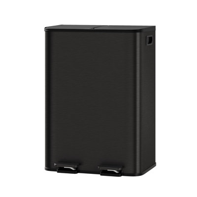 Double poubelle en acier inoxydable avec 2 bacs de 8 gallons, couvercle à fermeture en douceur, finition résistante aux empreintes digitales, seaux intérieurs amovibles, bac de cuisine compact