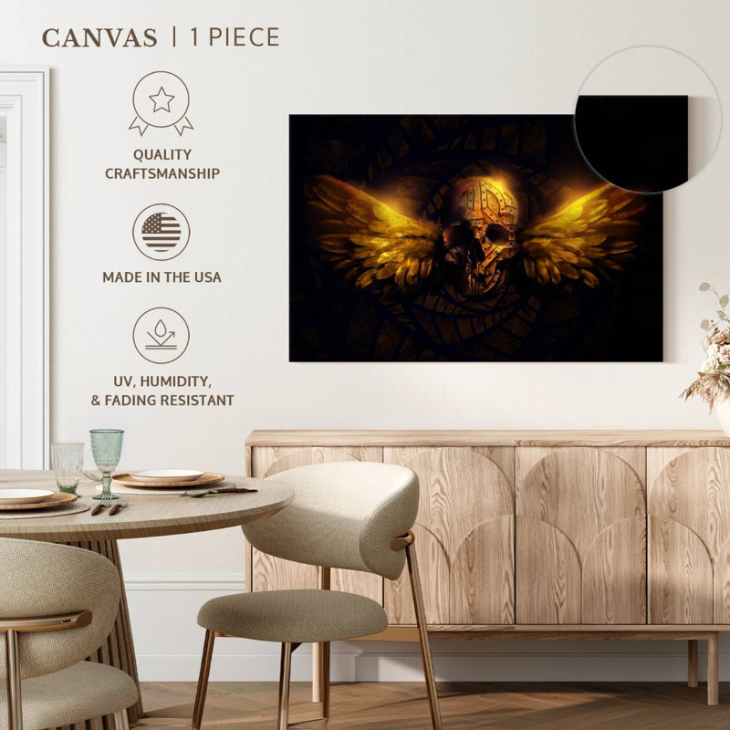 Hitzel Winged Human Skull, 24" H x 36" W