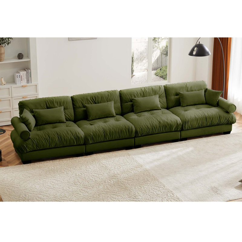Canapé modulaire surdimensionné à assise profonde et coussins, Velours vert olive
