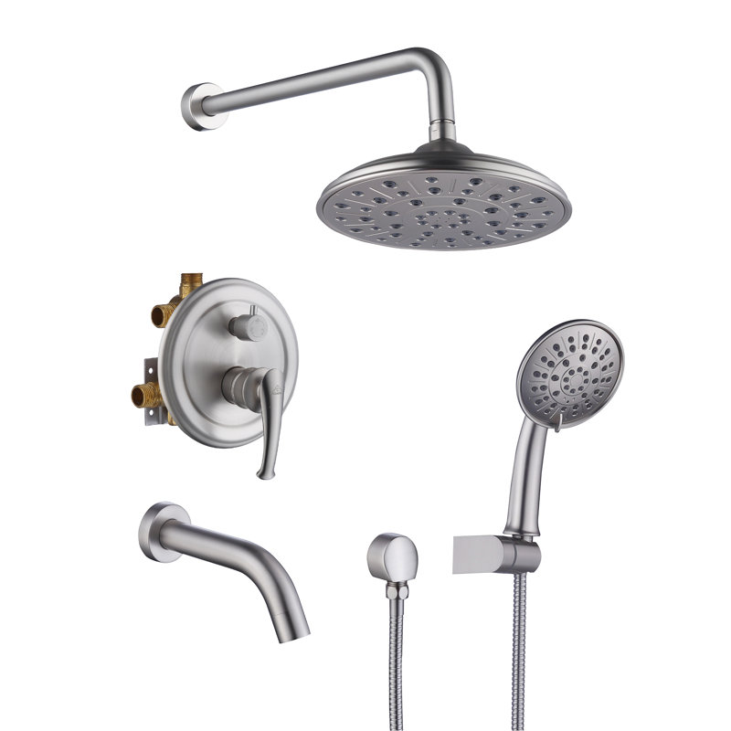 Système de douche à pluie à fixation murale 3 fonctions Retro, Nickel brossé
