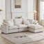 Canapé d'angle modulaire Cloud Couch, confort optimal. Sans compression sous vide. Garnissage en duvet et coton. Housses lavables - 3 places avec pouf, blanc cassé.