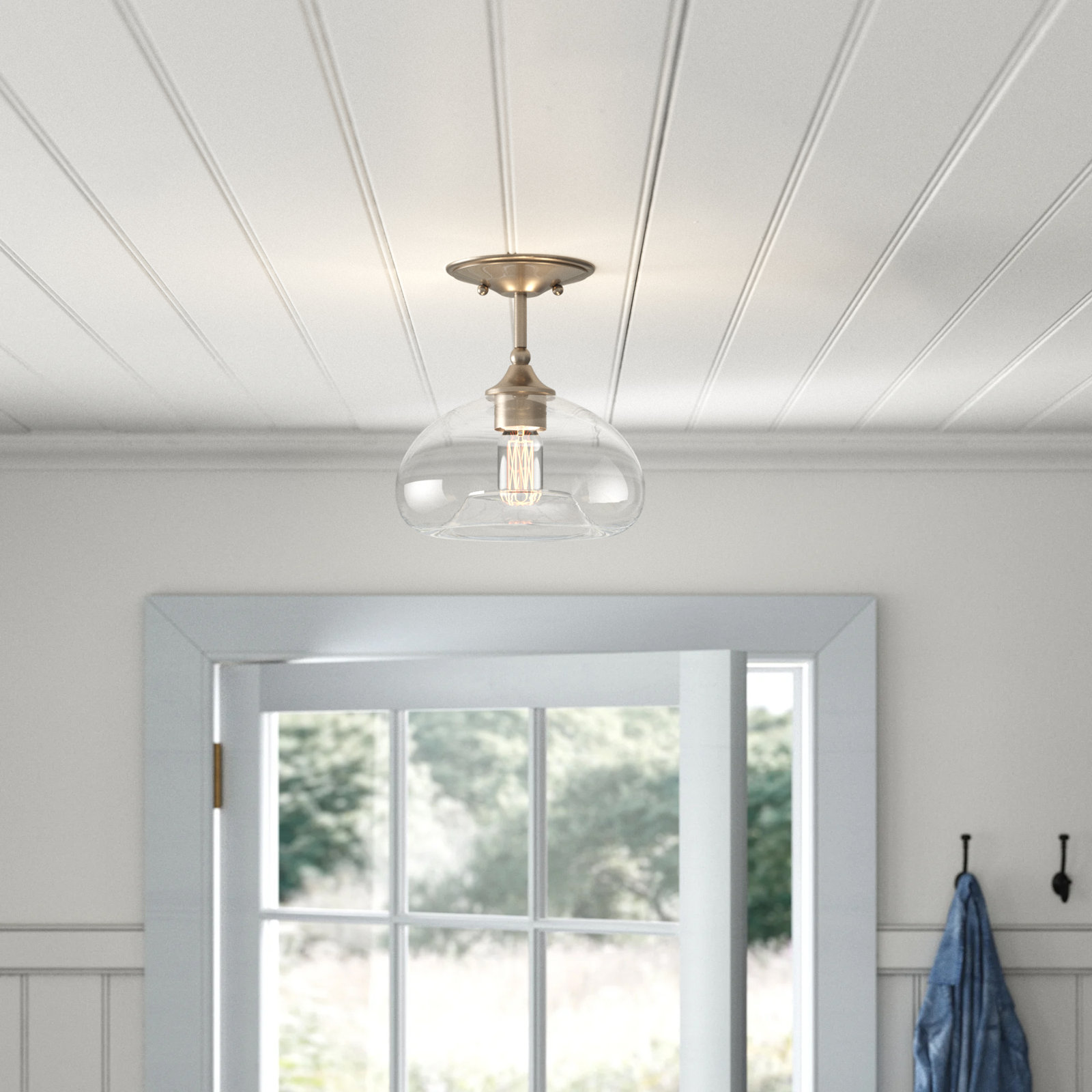 Lani Single Light Glass Semi Flush Mount, Brushed Nickel
