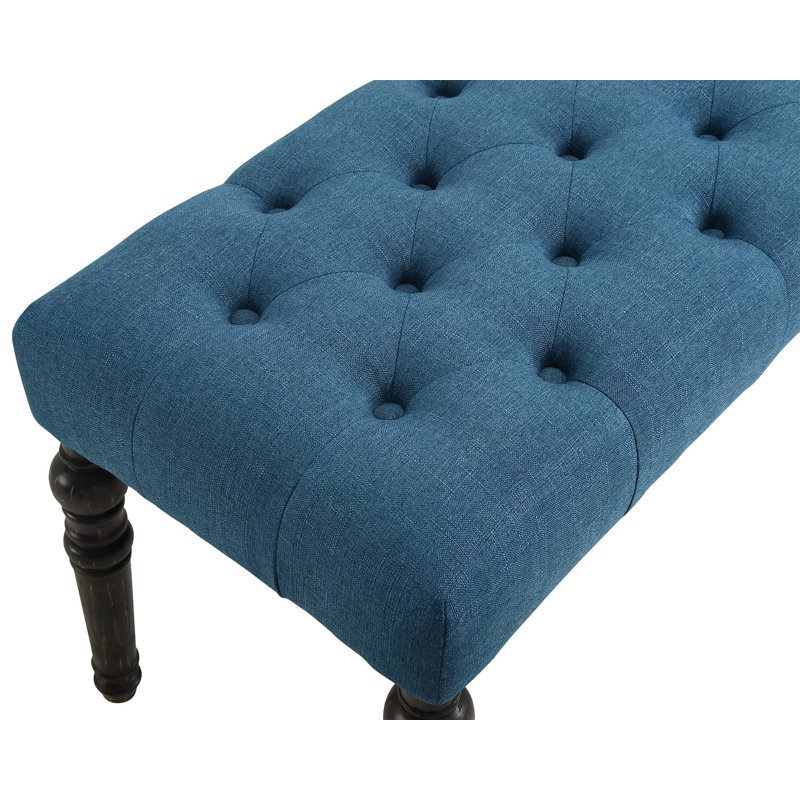 Leviton Solid Wood Tufted Dining Bench With Turned Legs, Perfect For Modern And Elegant Dining Spaces, Blue