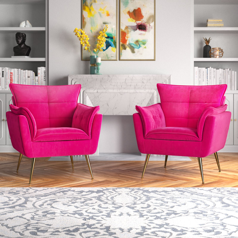 Toulouse Upholstered Armchair, Fuchsia Velvet
