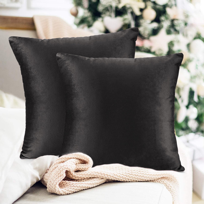 Luxurious Velvet Cushion Covers for Sofa Or Bed (Set Of 2), Black