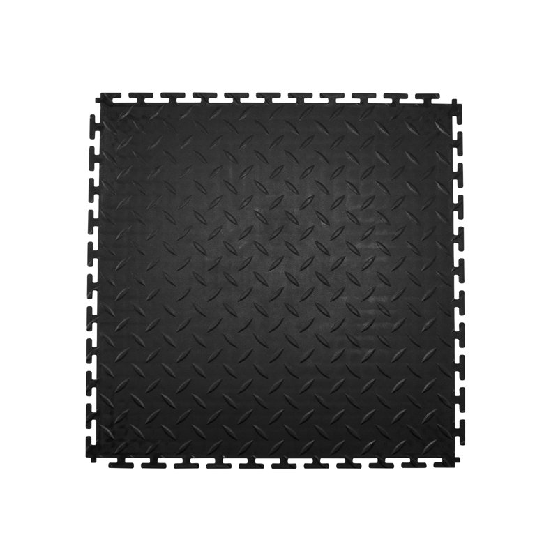 Carreaux de sol de garage à emboîtement, carreaux de garage modulaires emboîtables de 20,2 x 20,2 x 0,2 po, tapis en PVC antidérapant à motif de losanges pour atelier, entrepôt, salle d'outils, noir