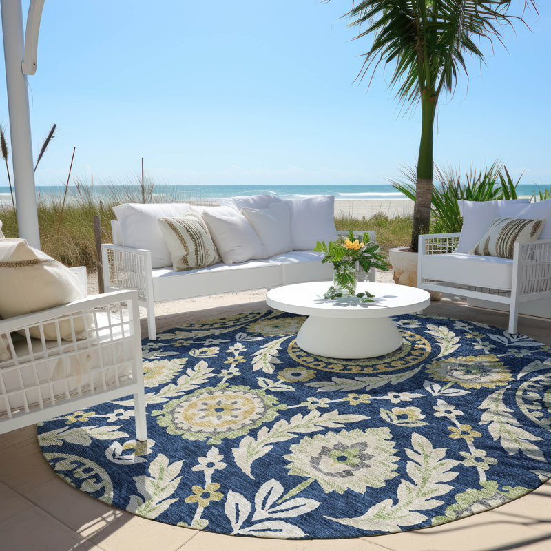 Mahaney Floral Indoor / Outdoor Rug, Round 8'