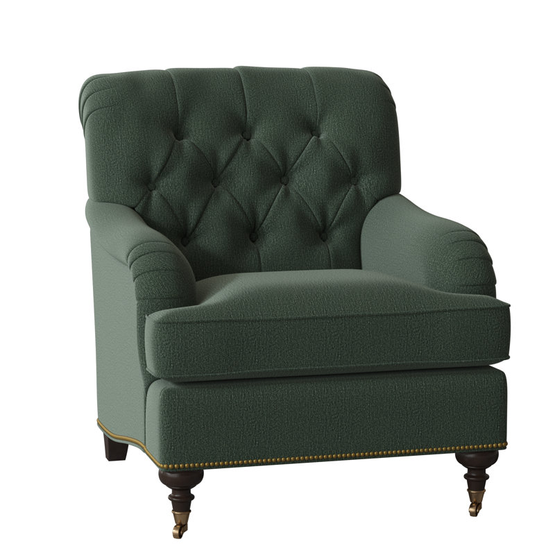 Devan Armchair, White Caps Fog, American Walnut, Antique Brass Small