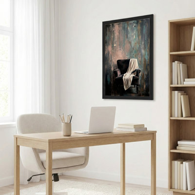 Art mural sur toile noir encadré pour le salon, la chambre à coucher, le bureau ou le vestibule - Décoration murale décorative avec chaise abstraite