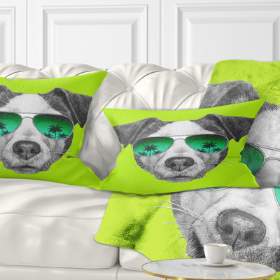 Jack Russell in Green Glasses - Animal Printed Throw Pillow
