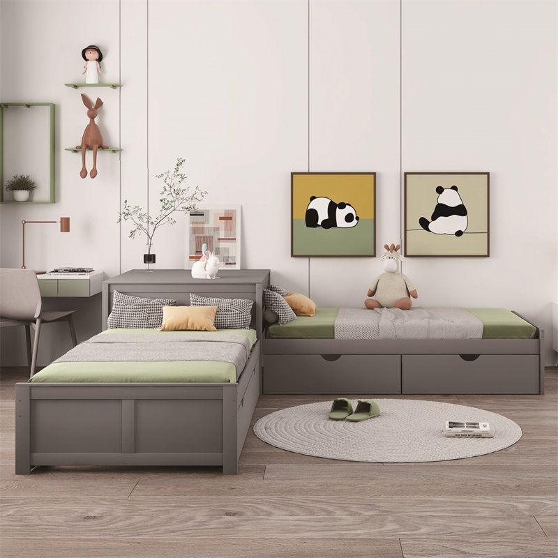 Lit plateforme simple avec rangement en L, Gris