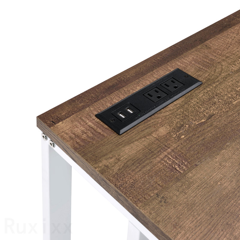 Writing Desk, Walnut & White with USB Port, Walnut/White