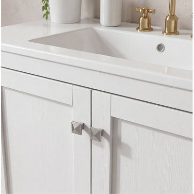 Ensemble de meuble-lavabo double blanc 60 po avec deux lavabos en céramique, des tiroirs divisés et une tablette - deux unités séparées de 30 po (miroir non inclus)