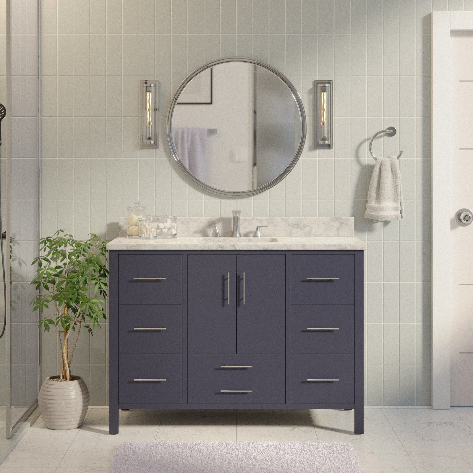 Kiara 48'' Single Bathroom Vanity, Marine Gray, Marble