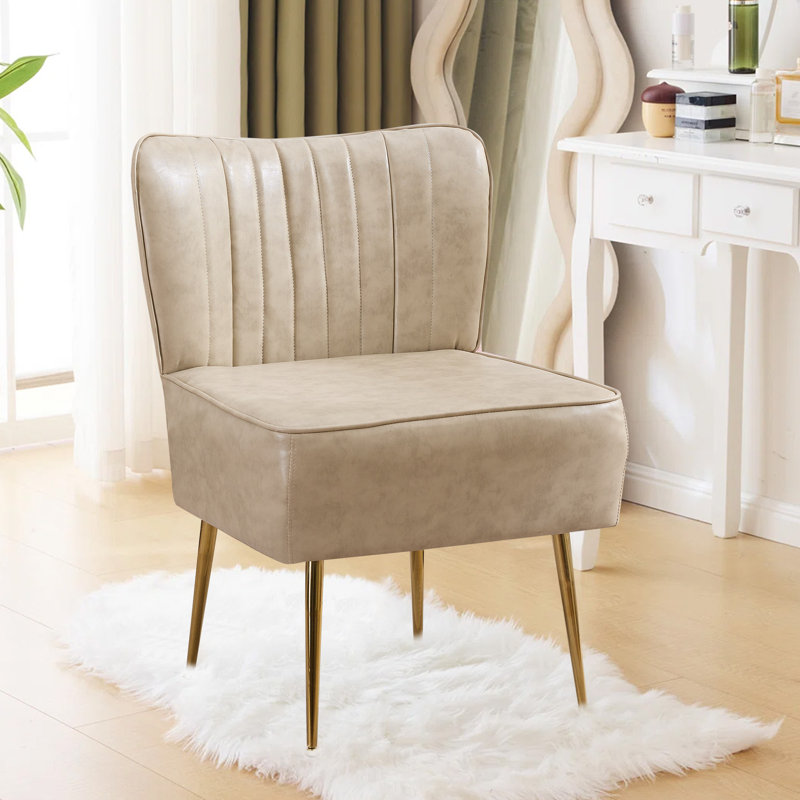 Chaise d'appoint d'appoint avec pieds dorés, Similicuir beige