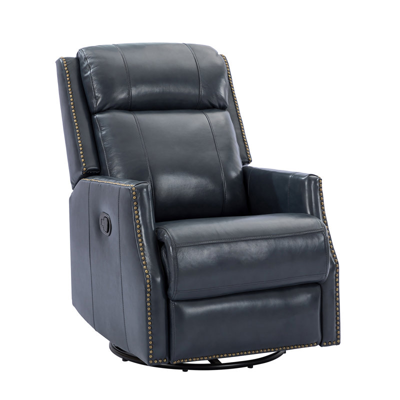 Elimelec Genuine Leather Manual Swivel Recliner, Navy