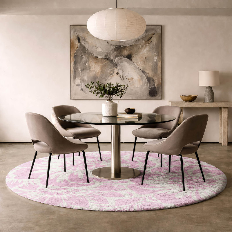 Premium Machine Washable Dream Shag ADS551 Floral Rug, Pink, 8' Round