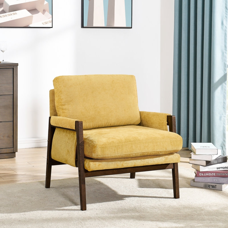 Fauteuil confortable jaune de style Mid-Century moderne pour le cinéma maison et le salon, Jaune
