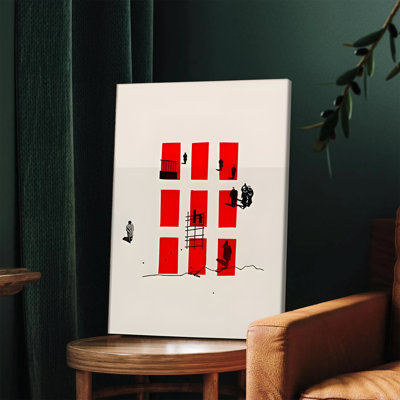 1PC, art mural encadré, abstrait, art mural moderne sur toile avec motifs géométriques rouges et silhouettes décoratives décoratives contemporaines pour salon, chambre à coucher, bureau, impression de style minimaliste, prêt à être accroché