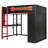Full-Size Wood Loft Bed with Desk, Open Wardrobe & RGB LED Lighting for Gaming & Study, Red-526128415