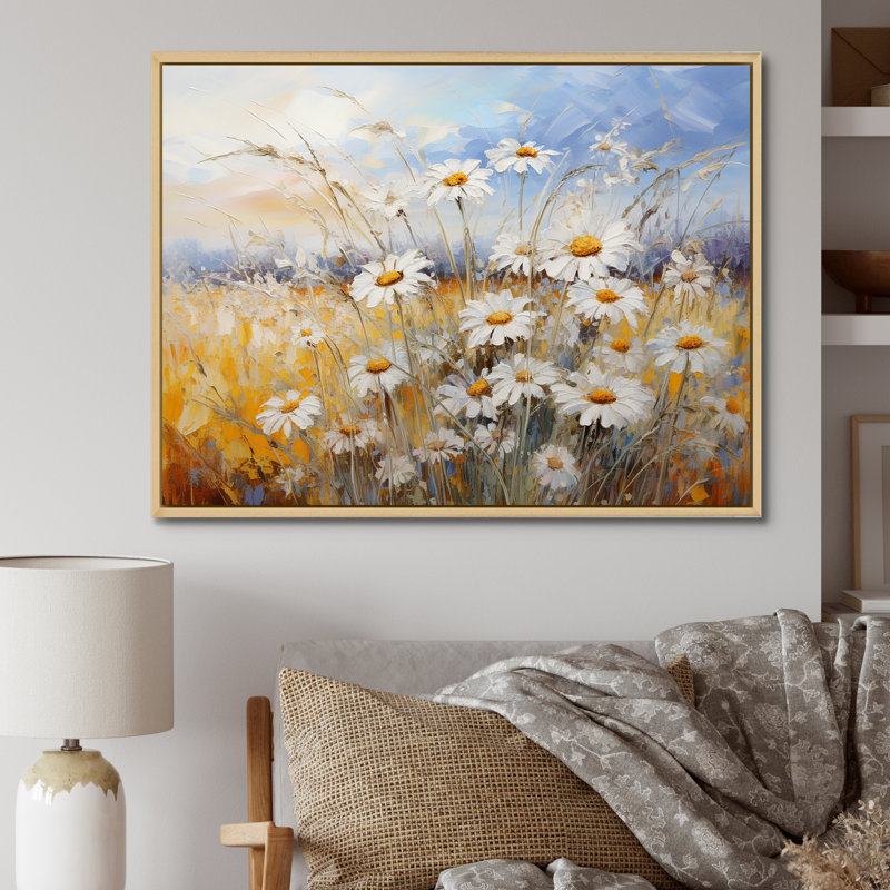 «Daisies Country Charm», impression d'art mural, H 16 po x l 32 po x P 1 po, Cadre naturel flottant